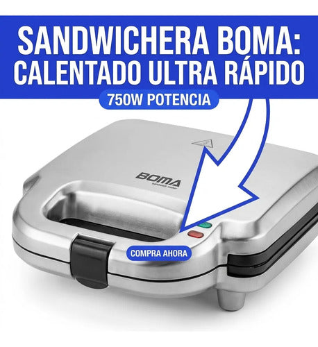 Sandwichera Electrica 750w Antiadherente Acero Inoxidable Eq Negro