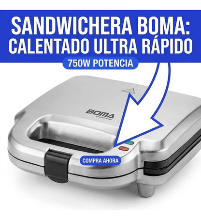 Sandwichera Electrica 750w Antiadherente Acero Inoxidable Eq Negro