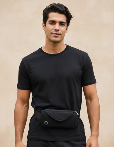 Riñonera Cangurera Deportiva Impermeable Ajustable Cintura Negro Lisa