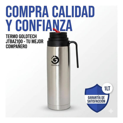 Termo Acero Inoxidable Doble Pared Aislamiento Vacio 1 Litro Plateado