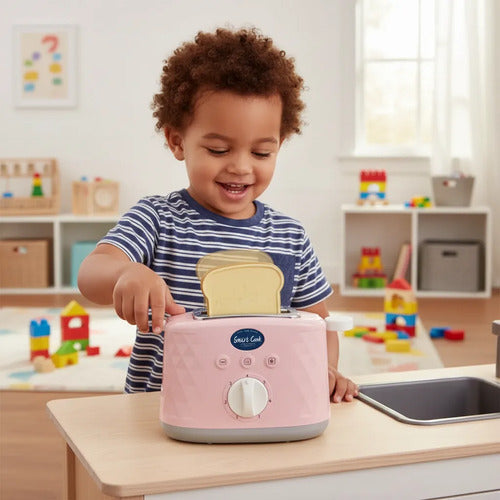 Tostadora Infantil Luces Sonido Accesorios Juguete Cocina Rosa