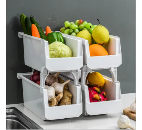 Organizador Canasto Plástico Apilable Multiuso 30cm Baño Blanco