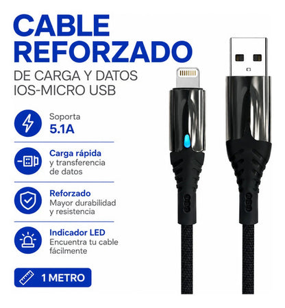 Cable Carga Rapida Ios Reforzado Carga Y Datos 1 Metro Usb A Negro