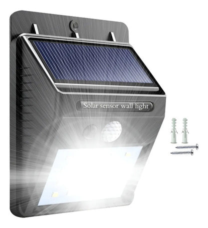Aplique Solar Pared Foco Led Sensor De Movimiento Exterior Negro