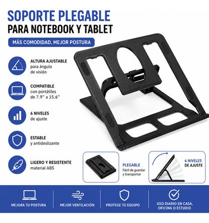Base Soporte Notebook Tablet Portatil 6 Niveles Plegable Negro
