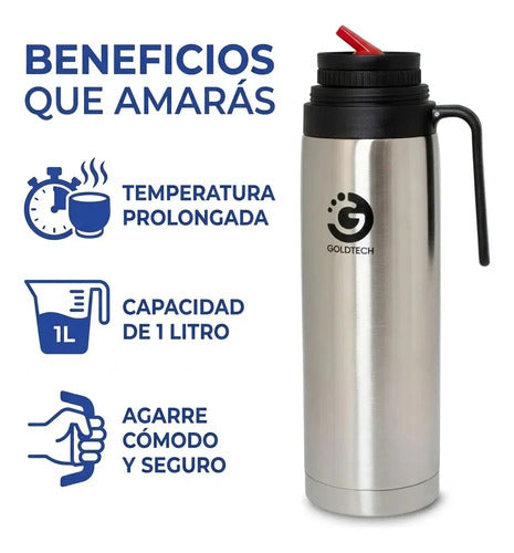 Termo Media Manija 1 L Acero Inoxidable Pico Cebador Plateado