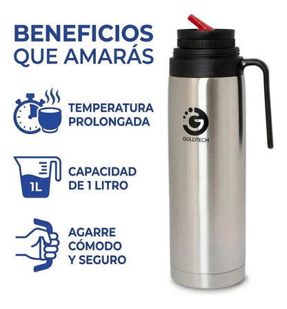 Termo Media Manija 1 L Acero Inoxidable Pico Cebador Plateado