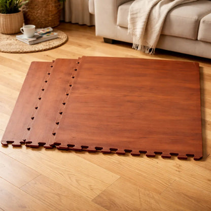 Tapete Piso Alfombra Goma Encastrable Simil Madera X4 Marrón Símil Madera