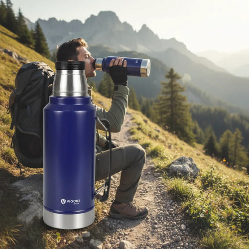 Termo Acero Inoxidable Hermético Plegable 1.2l Doble Pared Azul