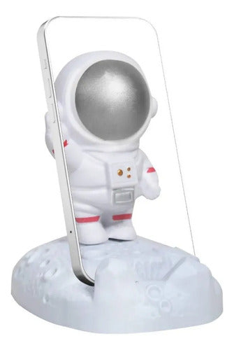 Soporte Porta Celular Astronauta Escritorio Mesa Base Auto Blanco