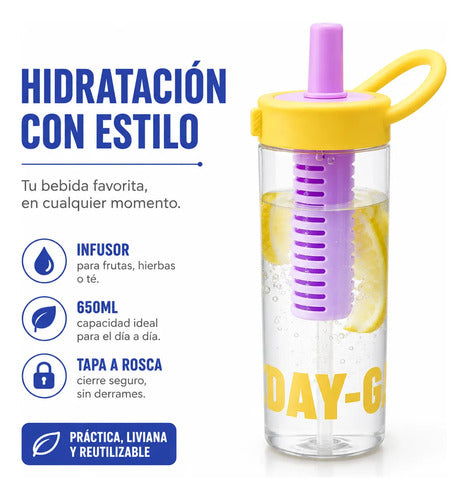Botella Plástica Deportiva Infusor Sorbito Asa Tapa Rosca Amarillo