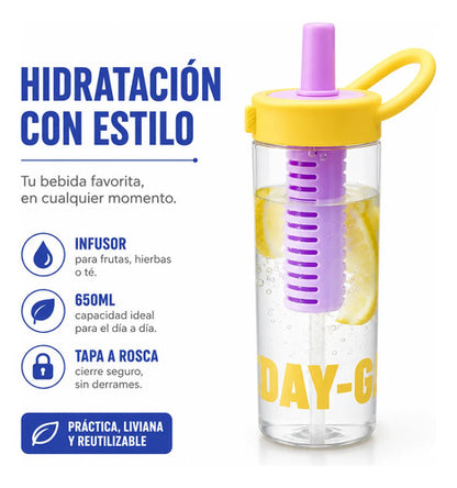 Botella Plástica Deportiva Infusor Sorbito Asa Tapa Rosca Amarillo