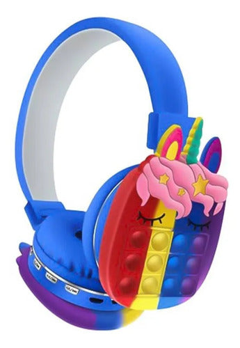 Auricular Bluetooth Unicornio Pop It Micrófono Fm Tf 3.5 Azul