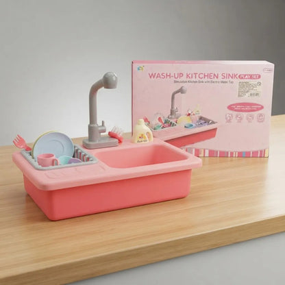 Lavaplatos Infantil Con Agua Accesorios 2 Pilas Aa 40cm Rosa