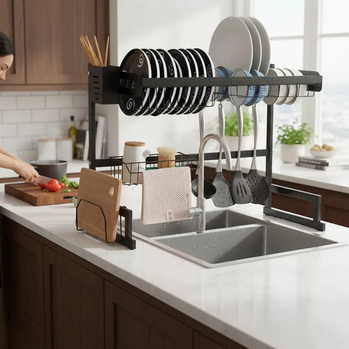 Organizador Escurridor Cocina Sobre Bacha 2 Nivel 65x52x26cm Negro