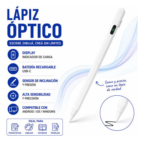 Lápiz Óptico Táctil Recargable Usb C Android Ios Windows