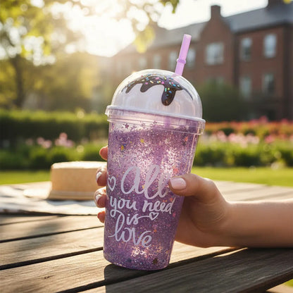 Vaso Acrílico Helado Doble Pared Sorbito 450ml Tapa Lila