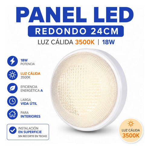Panel Plafón Led Redondo 18w Luz Cálida 3500k 24cm Blanco
