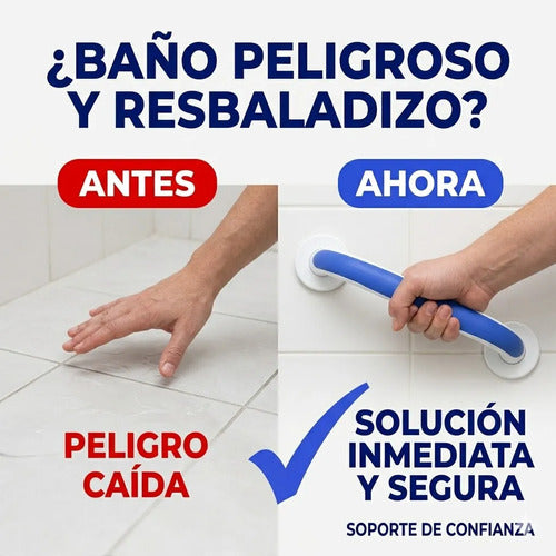 Agarradera Barra Apoyo Seguridad Baño Ventosa Succion Firme Gris