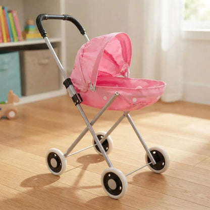 Coche Para Muñeca Plegable Capota Metal Rosado 57cm Rosa