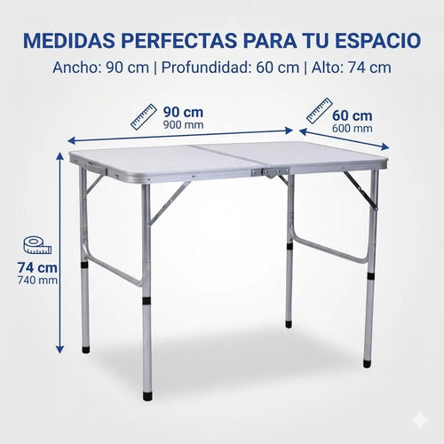 Mesa Plegable Portatil Valija Acero Plastico 90cm Plastico Blanco