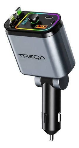 Cargador Auto 120w Cable Retráctil Usb C iPhone Fm Mp3 Rgb Negro