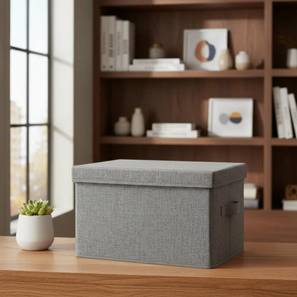 Caja Organizadora Plegable De Tela Con Tapa Y Asa 36x29x17cm Gris