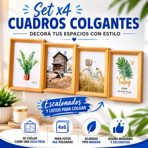 Cuadro Portarretrato Multiple Colgante Escalonado Set X4 Marrón