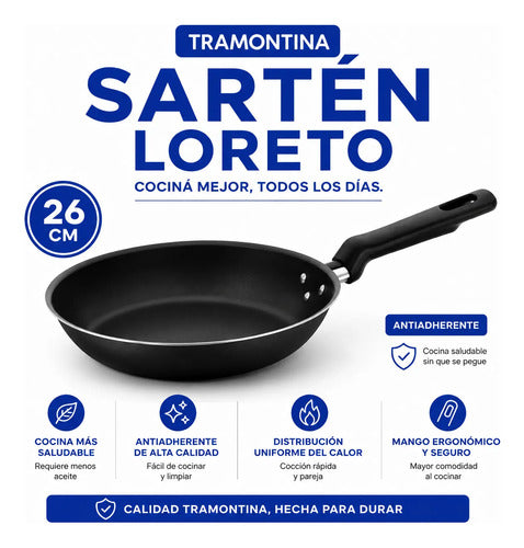 Sartén Cocina Antiadherente Mango Ergonómico 26cm Aluminio Negro