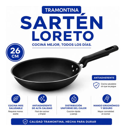 Sartén Cocina Antiadherente Mango Ergonómico 26cm Aluminio Negro