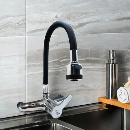 Monocomando Mesada Grifo Cocina Canilla Griferia Flexible Plateado Con Negro