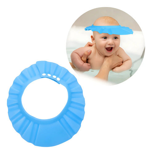 Visera Ducha Bebe Gorro Protector Para Bañar Ajustable Celeste