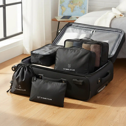 Set Pack Organizadores Viaje 7 Piezas Valija Ropa Bolsas Negro