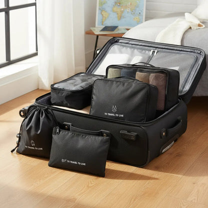 Set Pack Organizadores Viaje 7 Piezas Valija Ropa Bolsas Negro