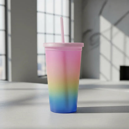 Vaso Acrílico Multicolor 450ml Con Sorbito Y Tapa Bebida Multicolor