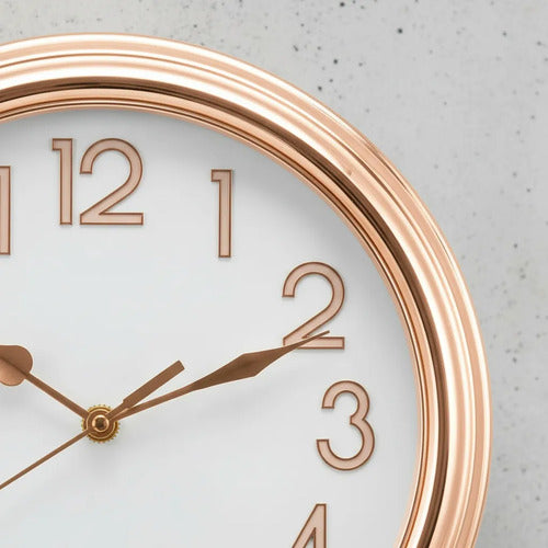 Reloj Pared Analogico Quartz Redondo 31,5cm Hogar Oficina Champagne Blanco