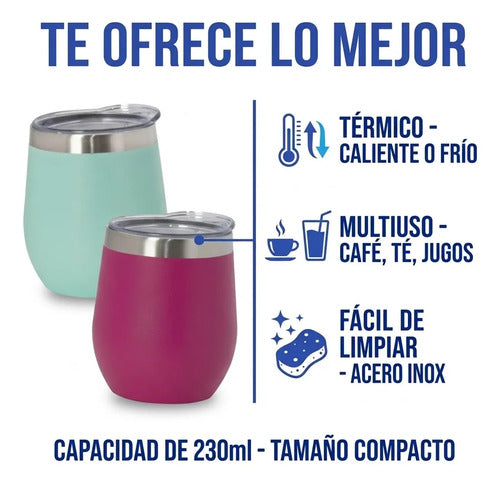 Mate Termico Acero Inoxidable Tapa Bebidas Infusiones 230ml Verde Agua Liso