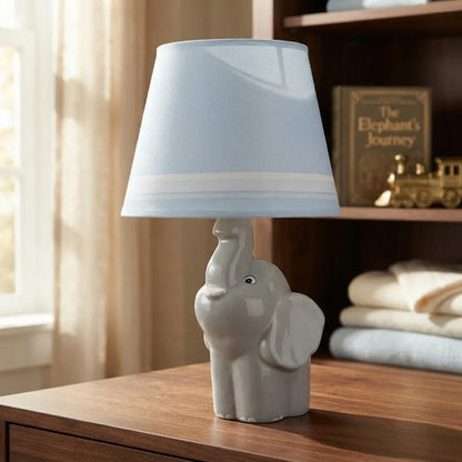 Lámpara Mesa Cerámica Elefante Infantil 37cm Velador Celeste