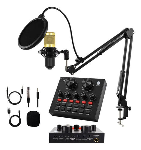 Kit Streaming Soporte Micrófono Condensador Interfaz Brazo