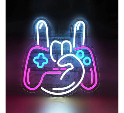 Letrero Neon Gamer Mano Con Gamepad Usb Dimm Blanco