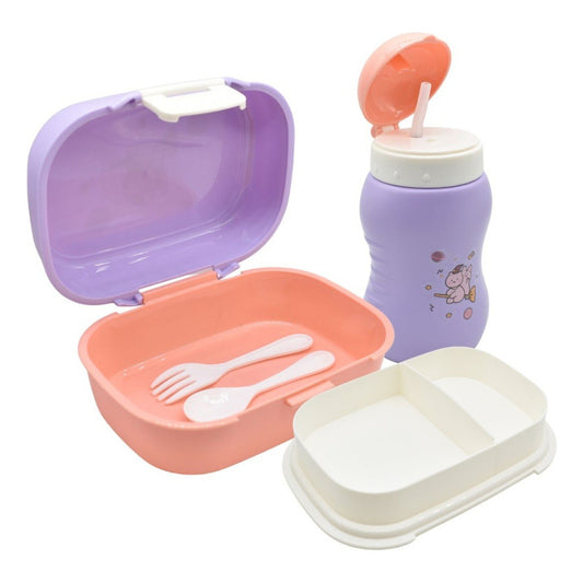 Lonchera Vianda Infantil Con Vaso Y Cubiertos De Plastico
