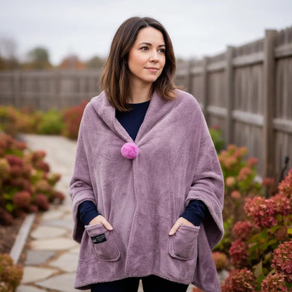 Poncho Manta Corderito Bolsillo 170x65cm Abrigo Frio 450gr Rosa Liso U
