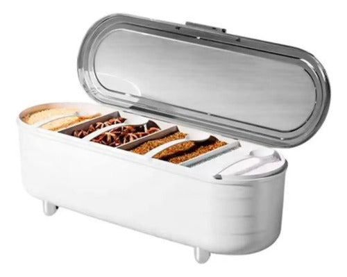 Especiero Condimentero Organizador Con Tapa De Plastico Blanco Con Gris