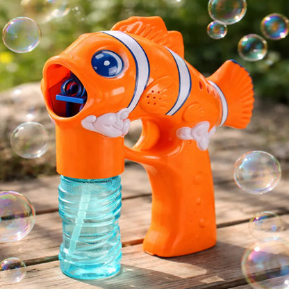 Lanza Burbujas Automático Pez Luces Música Juguete Infantil Naranja