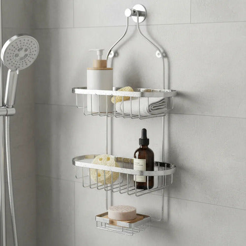 Organizador Esquinero Baño Ducha Metal 3 Estantes Colgante Plateado