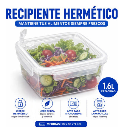 Contenedor Tupper Recipiente Plástico Hermético Válvula 1.6l Transparente