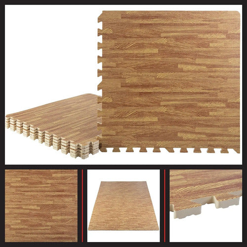Pack X8 Alfombra Goma Eva Encastrable Simil Madera 60x60