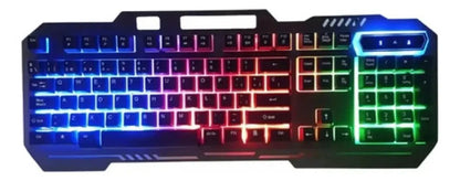 Teclado Gamer Metalico Con Cable 1.5m Y Soporte Para Celular Negro