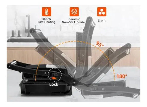 Grill Parrilla Electrica Sandwichera 180 Grado Antiadherente Negro