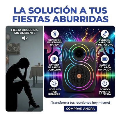 Parlante 8 Bluetooth Led Rgb Tws Usb Fm Microfono 25w Set Negro